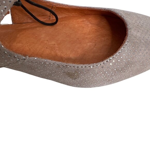 Belle By Sigerson Morrison Tan Suede Pointed Toe Flats With Black Laces size 8.5 - Picture 4 of 7